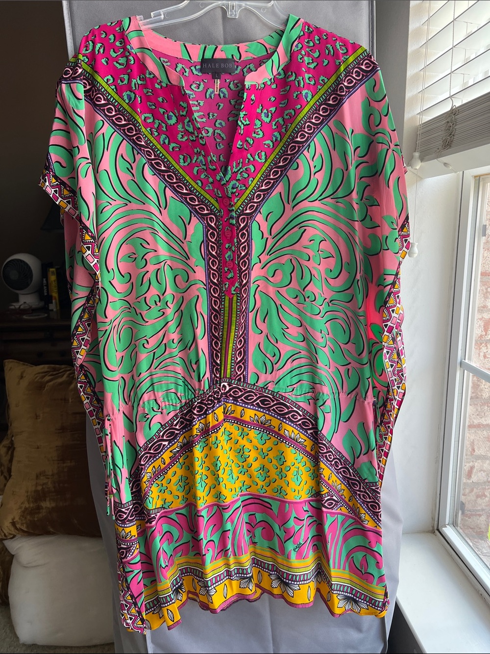 Hale Bob Pink, Green & Yellow Maxi Dress with Bold Print